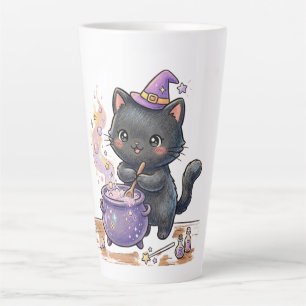 Cute Witch Black Cat Brewing Magic Potion Hallowee Latte Mug