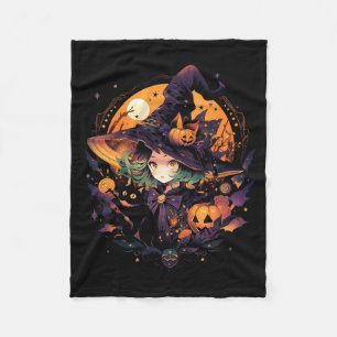 Cute Witch Black Cat Costume Halloween Girls Funny Fleece Blanket