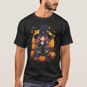 Cute Witch Black Cat Costume Halloween Girls Women T-Shirt
