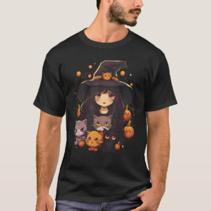 Cute Witch Black Cat Costume Halloween Girls Women T-Shirt