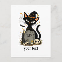 Cute Witch Black Cat Graveyard Halloween