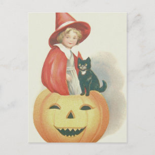 Cute Witch Black Cat Jack O Lantern Postcard