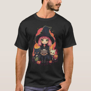 Cute Witch Black Cats Halloween Custome Girls Cute T-Shirt