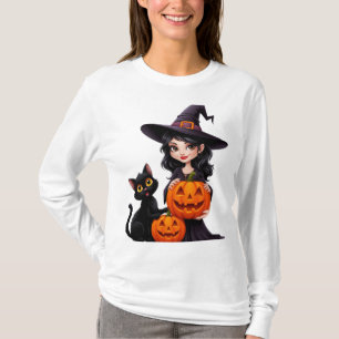 Cute Witch Black Cats Pumpkin Halloween 🧙♀️ T-Shirt
