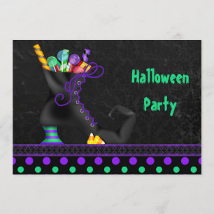 Cute Witch Boot with Candy Halloween Party Invitation