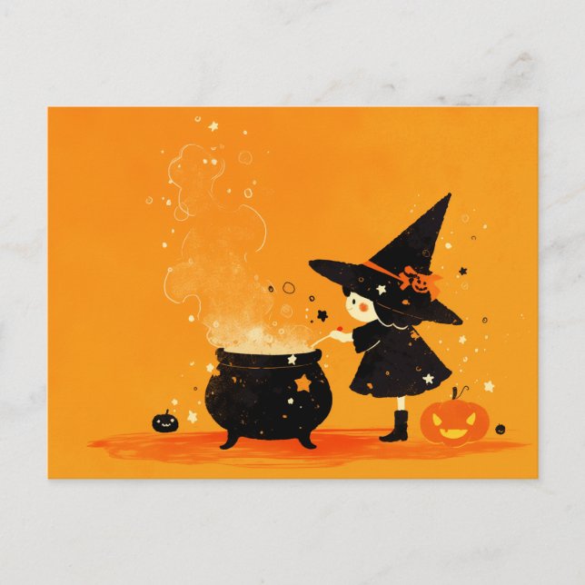 Cute Witch Brewing Magic Potion Holiday Postcard (Front)