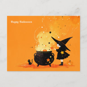 Cute Witch Brewing Magic Potion Holiday Postcard