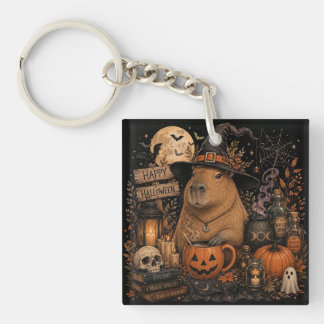 Cute Witch Capybara Halloween Key Ring