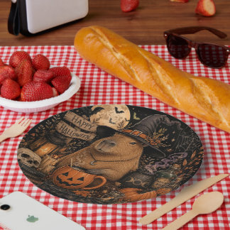 Cute Witch Capybara Halloween Paper Plate