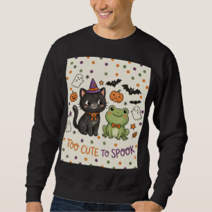 Cute Witch Cat and Frog Halloween Sweatshirt