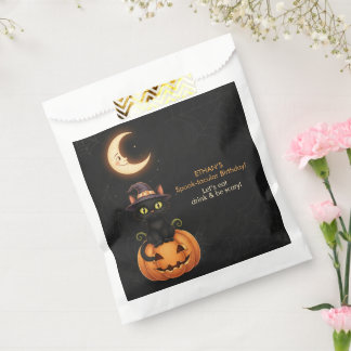 Cute Witch Cat and Pumpkin Birthday Favour Bag
