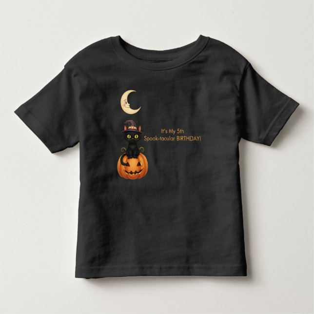 Cute Witch Cat and Pumpkin Birthday Toddler T-Shirt (Front)