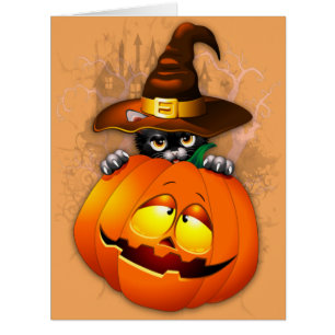 Cute Witch Cat and Pumpkin Halloween Friends