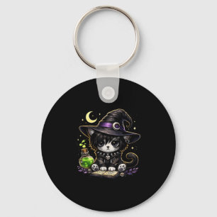 Cute witch cat dark magic gothic aesthetic  key ring