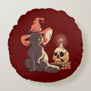 Cute Witch Cat Design Round Cushion