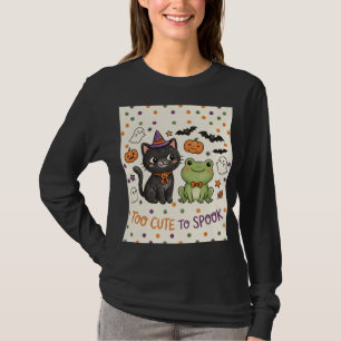 Cute Witch Cat Frog Halloween Too Cute to Spook T-Shirt