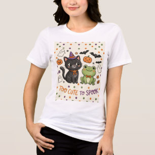 Cute Witch Cat Frog Halloween Too Cute to Spook Tri-Blend Shirt