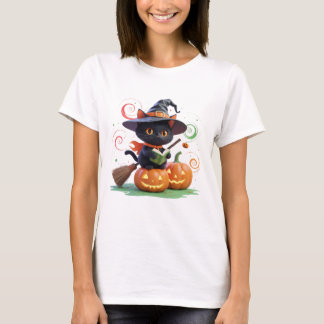 Cute Witch Cat – Halloween Magic Artwork T-Shirt