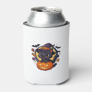 Cute Witch Cat on Pumpkin � Halloween Art Oversize Can Cooler