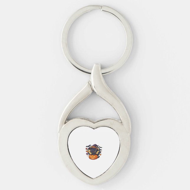 Cute Witch Cat on Pumpkin – Halloween Art Oversize Key Ring (Front)