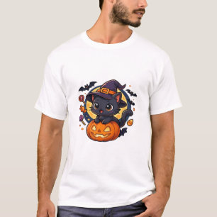 Cute Witch Cat on Pumpkin � Halloween Art Oversize T-Shirt