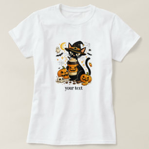 Cute Witch Cat Pumpkin Spice Latte Halloween T-Shirt