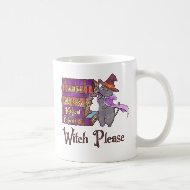 Cute Witch Cat with Books – “Witch Please” Coffee Mug (Right)
