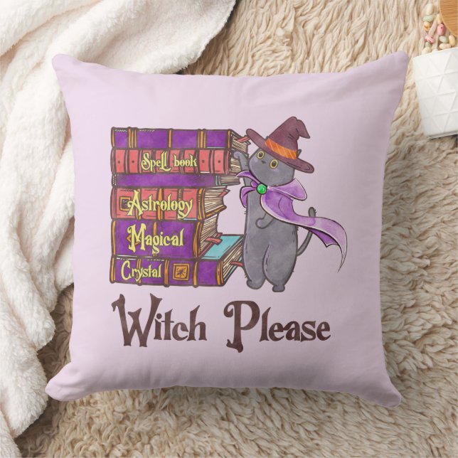 Cute Witch Cat with Books – “Witch Please” Cushion (Blanket)