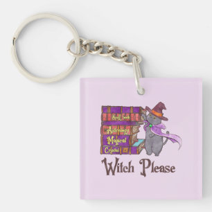 Cute Witch Cat with Books – “Witch Please” Key Ring