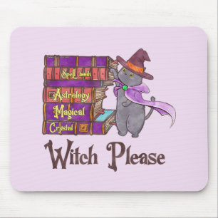 Cute Witch Cat with Books – “Witch Please” Mouse Pad
