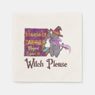 Cute Witch Cat with Books – “Witch Please” Napkin