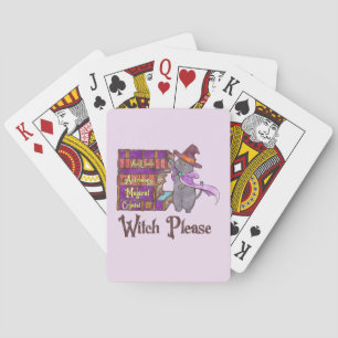Cute Witch Cat with Books – “Witch Please” Playing Cards