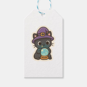 Cute Witch Cat with Crystal Ball Kawaii Gift Tags