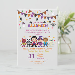 Cute Witch Costume Halloween Party For Kids Invitation