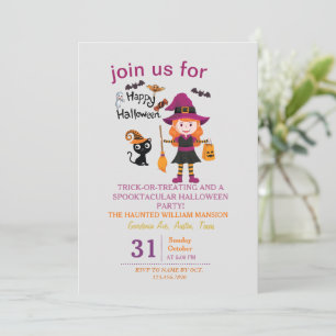 Cute Witch Costume Halloween Party For Kids Invitation