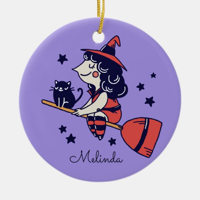 Cute Witch custom name Halloween ornament (Front)