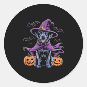 Cute Witch Dog Black Lab For Dog Lovers Halloween Classic Round Sticker
