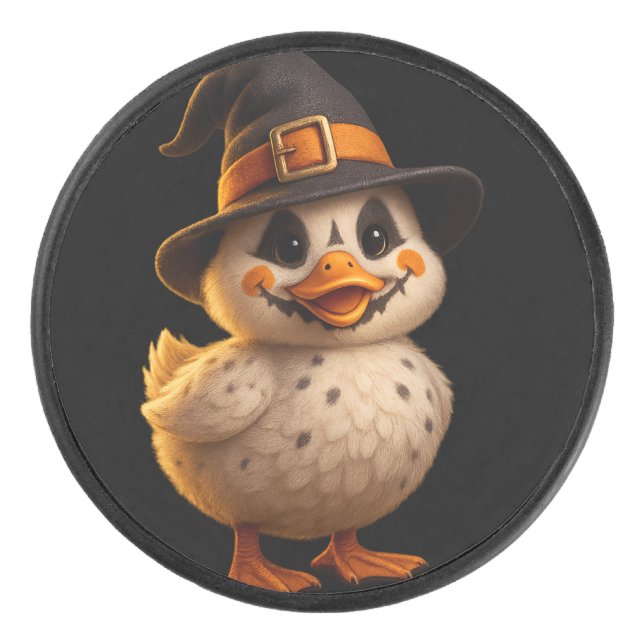 Cute Witch Duck Halloween Coaster – Funny Fall Dec Hockey Puck (Front)