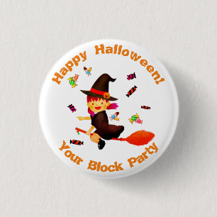 Cute Witch Flying on her Broom Halloween 3 Cm Round Badge