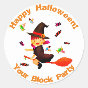 Cute Witch Flying on her Broom Halloween Classic Round Sticker