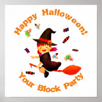 Cute Witch Flying on her Broom Halloween