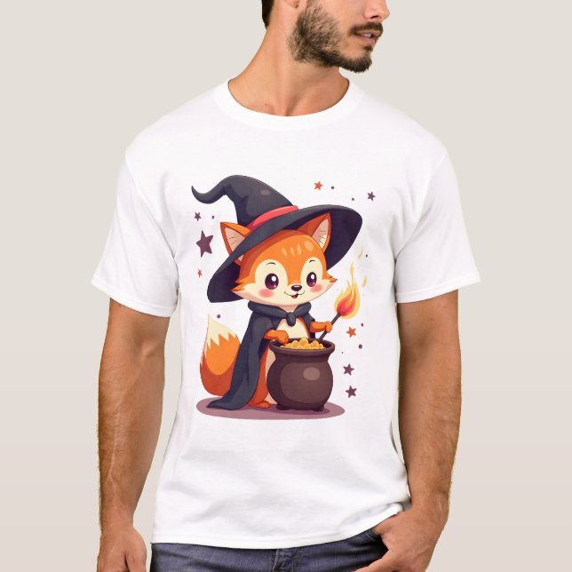 Cute Witch Fox � Magical Halloween Animal Tee (Front)