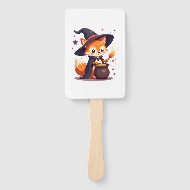 Cute Witch Fox � Magical Halloween Animal Tee Hand Fan (Front)