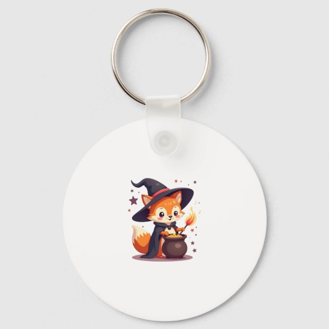 Cute Witch Fox � Magical Halloween Animal Tee Key Ring (Front)