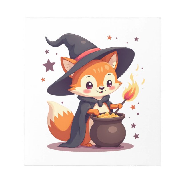 Cute Witch Fox � Magical Halloween Animal Tee Notepad (Front)