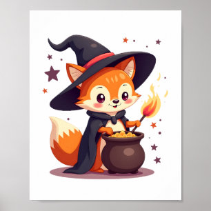 Cute Witch Fox � Magical Halloween Animal Tee Poster