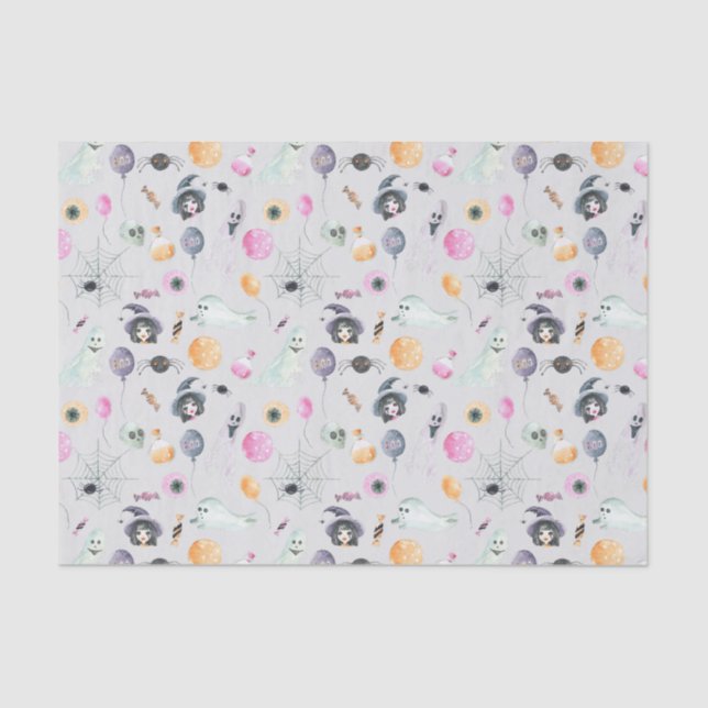 Cute Witch Ghost and Spiders Tissue Paper (Front)