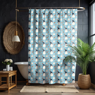 Cute Witch Ghost Blue Halloween Shower Curtain