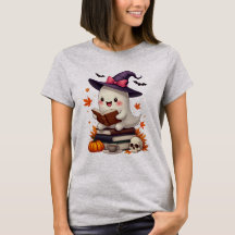 Cute Witch Ghost Reading Book Halloween