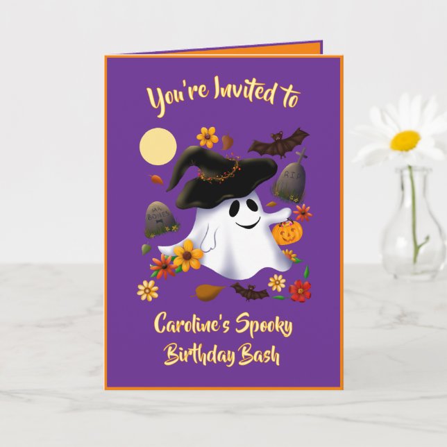 Cute witch ghost trick or treat cemetery card (Small Plant)